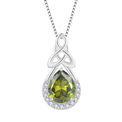FJ Unendlichkeit Tropfen Keltischer Knoten Kette Damen 925 Sterling Silber Peridot Halskette August Geburtsstein Anhänger Geschenke für Frauen Mutter Freundin Mama von FJ