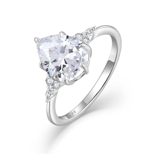 FJ Verlobungsring Damen 925 Sterling Silber Tropfenform Birnenschnitt Eheringe Antragsring Promise Ring Schmuck Geschenke für Frauen Größe 52 von FJ