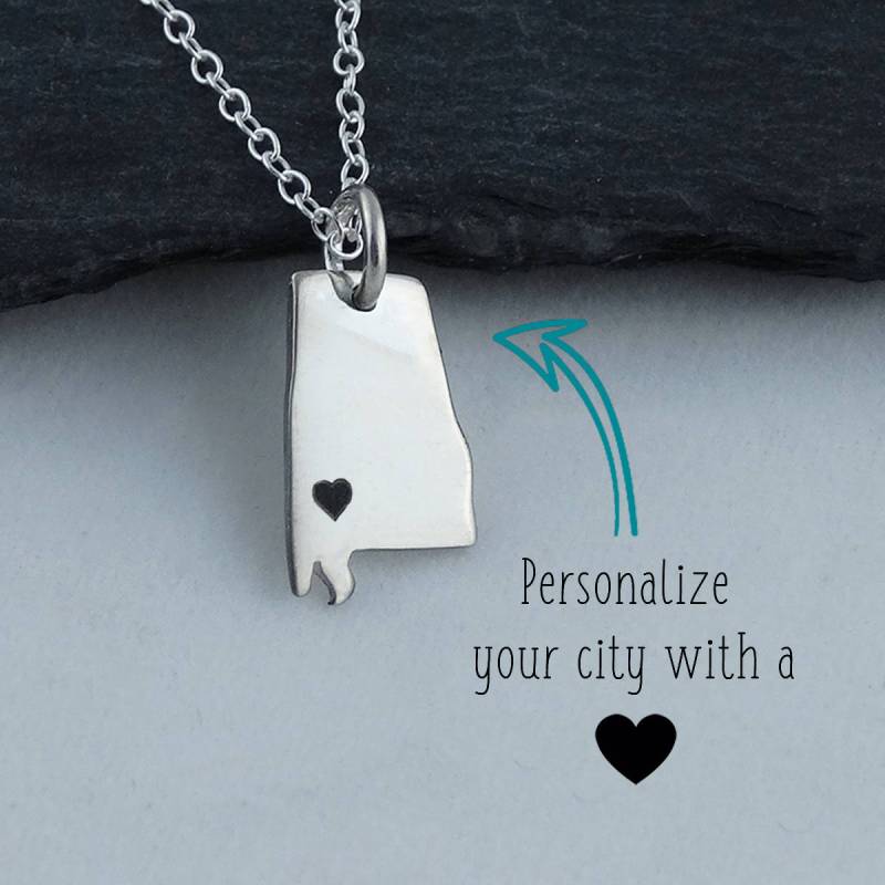 Alabama State Charm Halskette Mit Gravur Herz in Der Nähe Deiner Stadt - 925 Sterling Silber von FJ4LifeCreations