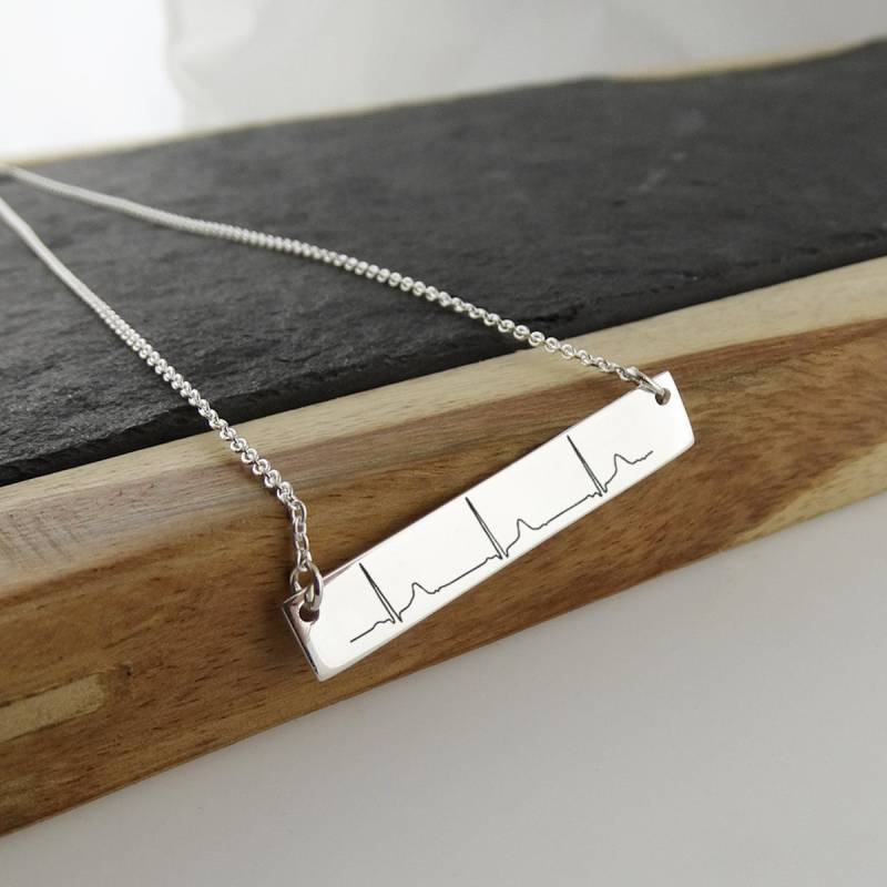 Benutzerdefinierte Ekg Herzschlag Bar Halskette - 925 Sterling Silber Fügen Sie Ihr Eigenes Bild Hinzu Personalisiert Graviert von FJ4LifeCreations