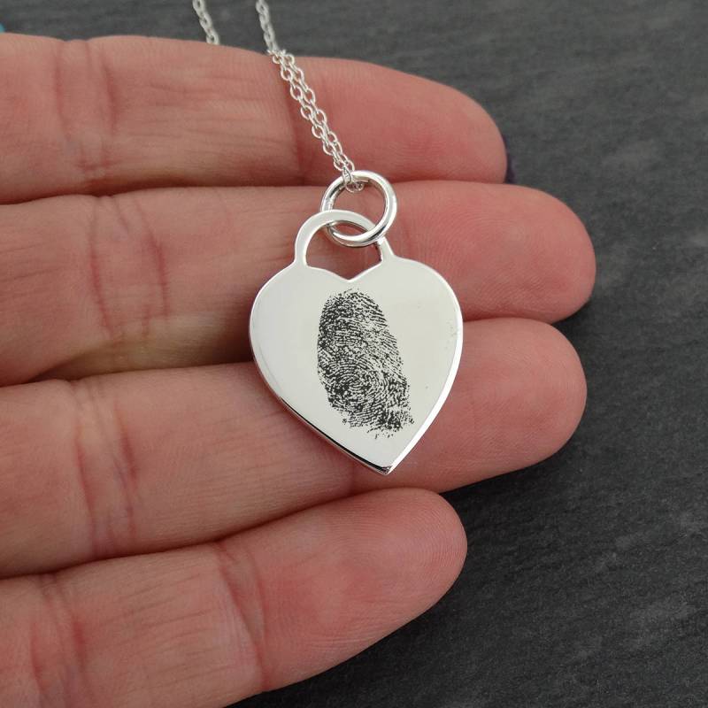 Benutzerdefinierte Fingerabdruck-Herz-Denkmal-Halskette - 925 Sterling Silber Gravur 18 "Kette von FJ4LifeCreations