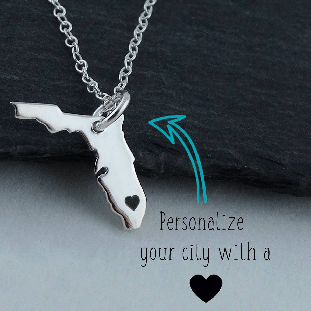 Florida State Anhänger Mit Gravur Herz in Der Nähe Deiner Stadt - 925 Sterling Silber von FJ4LifeCreations
