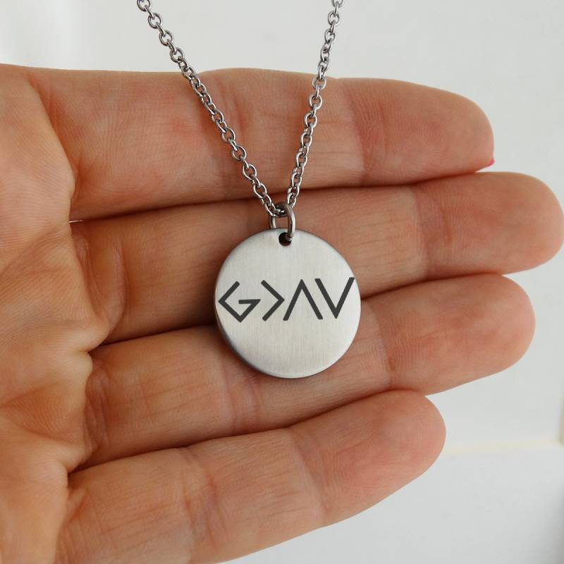 Edelstahl Gott Ist Größer Als Die Höhen Und Tiefen Halskette - Laser Graviert von FJ4LifeCreations