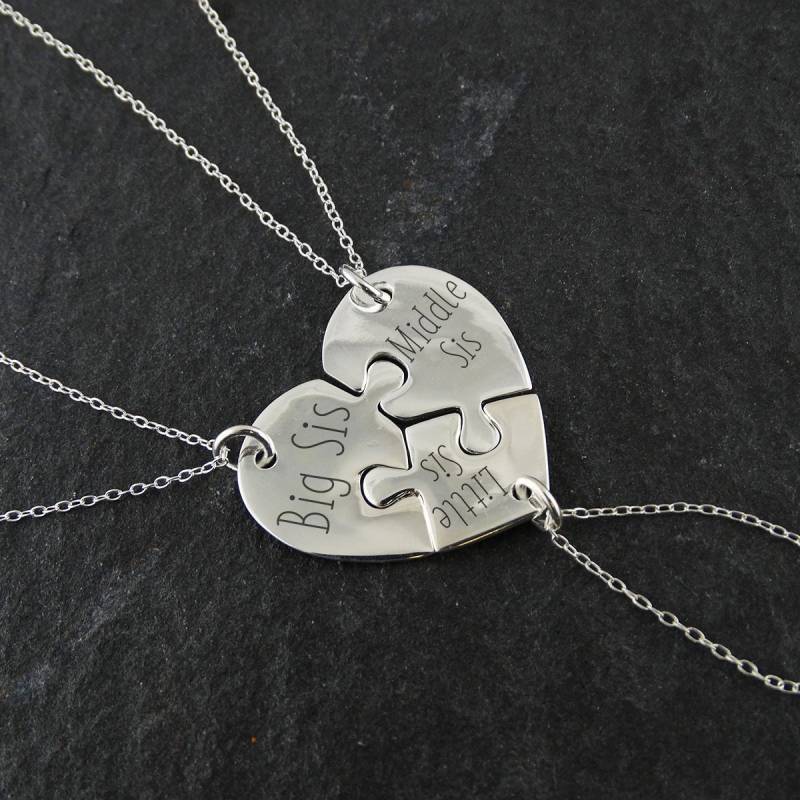 Gravierte 3 Schwestern Sterling Silber Herz Puzzle Halskette von FJ4LifeCreations
