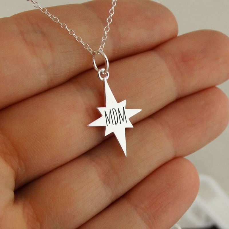 Individuell Eingravierte Nordstern Anhänger Halskette - 925 Sterling Silber Personalisierte Benutzerdefinierte Initialen 18 "Kette von FJ4LifeCreations