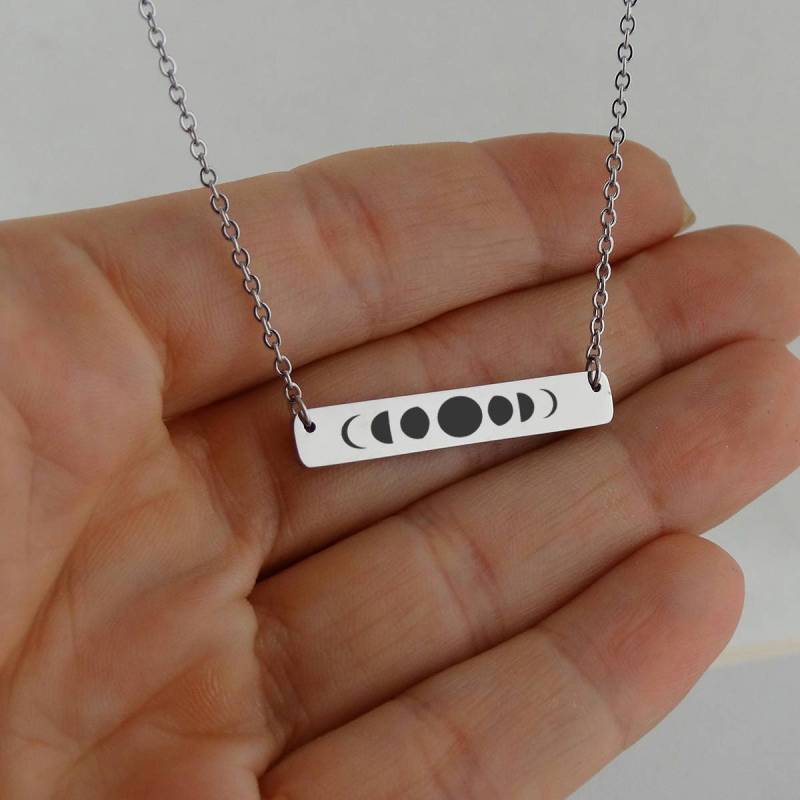 Lunar Mond Phasen Gravierte Edelstahl Bar Halskette von FJ4LifeCreations