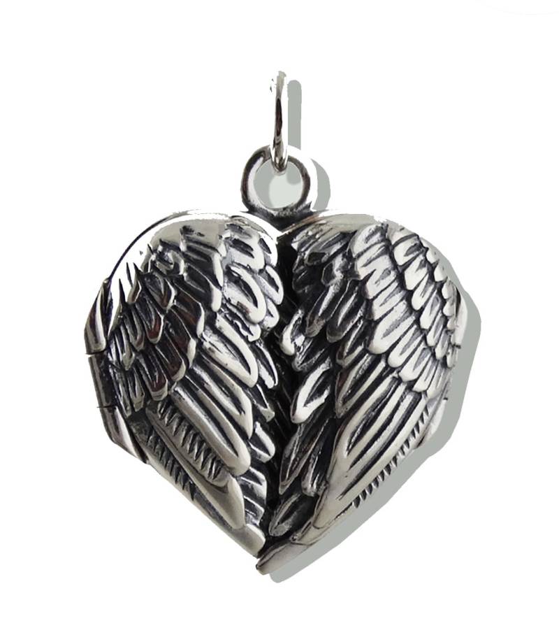 Personalisierte Engelsflügel Herz Locket Halskette - 20 Mm Medaillon Mit Individueller Gravur, 18 "Kette von FJ4LifeCreations