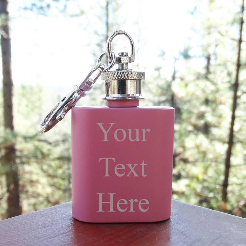 Personalisierte Mini-Flachmann Schlüsselanhänger Matt Pink Edelstahl Laser Gravur von FJ4LifeCreations