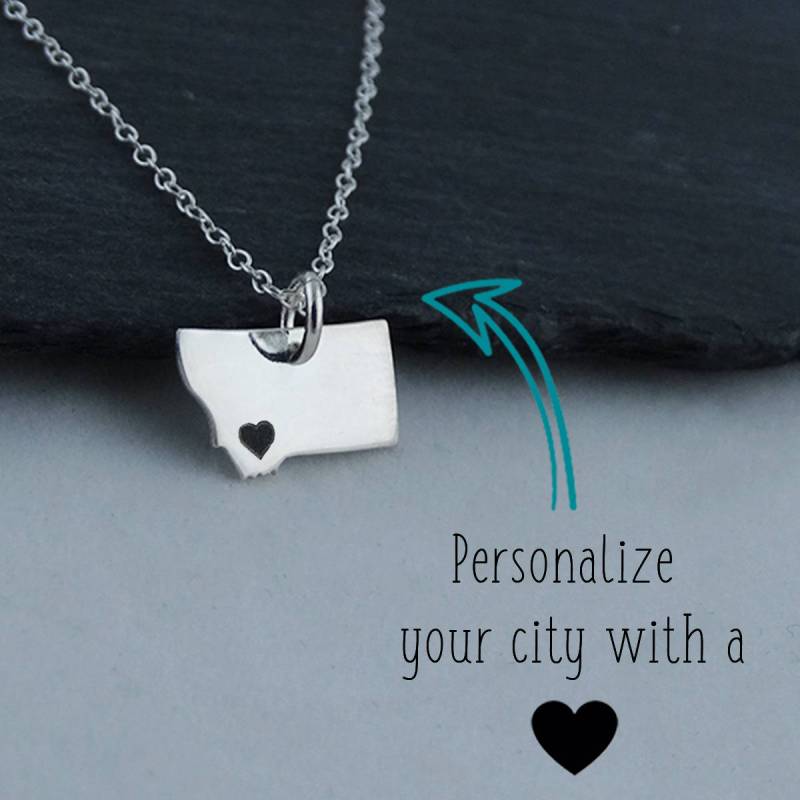Personalisierte Montana State Anhänger Halskette Mit Gravur Herz in Der Nähe Ihrer Stadt - 925 Sterling Silber von FJ4LifeCreations