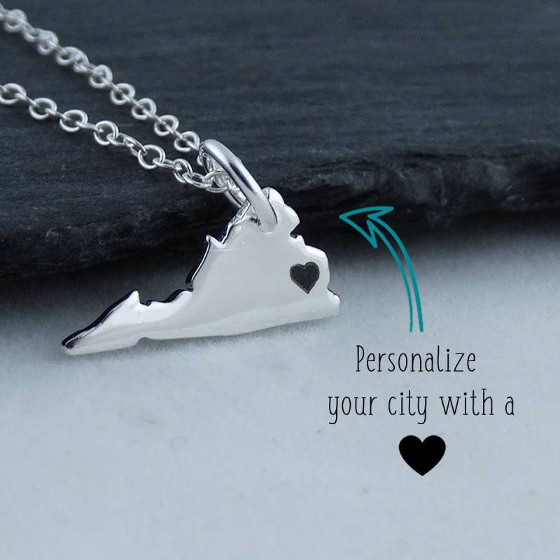 Personalisierte Virginia State Anhänger Halskette Mit Gravur Herz in Der Nähe Ihrer Stadt - 925 Sterling Silber von FJ4LifeCreations