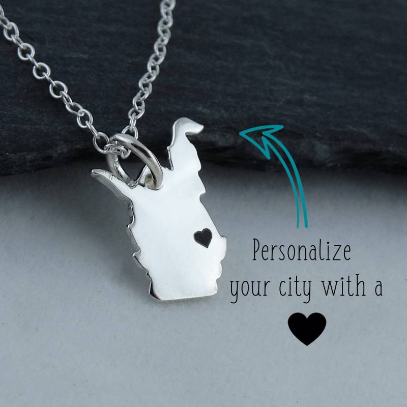 Personalisierte West Virginia Halskette Sterling Silber State Charm Mit Graviertem Stadt Herz von FJ4LifeCreations