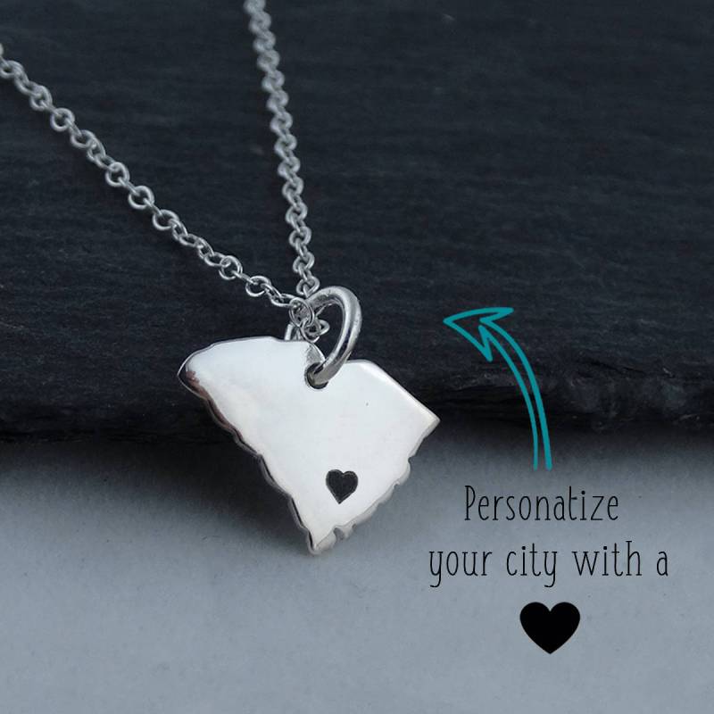 Südcarolina State Halskette Sterling Silber Charm Mit Gravur von FJ4LifeCreations