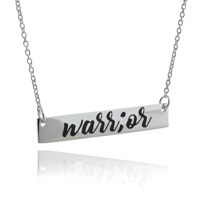 sterling Silber Krieger Semikolon Bar Halskette - Gravierte Überlebende Anhänger von FJ4LifeCreations