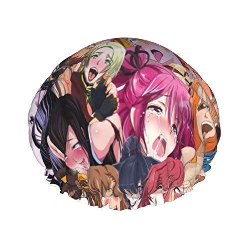 Anime Shy Girl Face Duschhauben für Frauen,wasserdichte,wiederverwendbare Duschhaarkappen,Badekappen,Turban-Duschhaube für Mädchen von FJAUOQ