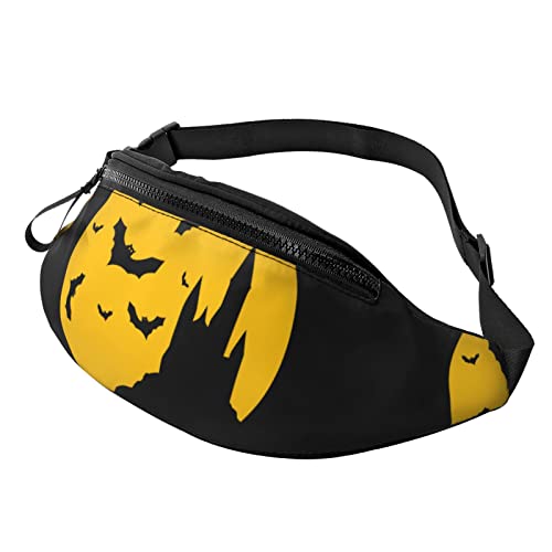 Bats Castle Evil Flying Full Moon Hüfttasche, Taschen für Herren und Damen, Verstellbarer Gürtel, Sporttasche für Outdoor-Sport, Reisen und Radfahren, Radfahren, Taschen-Schulterrucksack von FJAUOQ