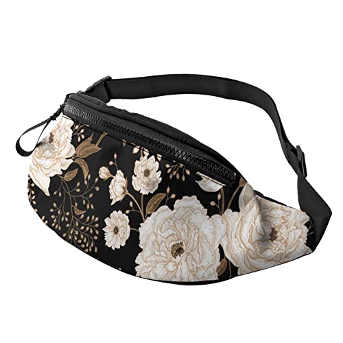 Gürteltasche mit goldenen und weißen Blumen für Männer und Frauen, mit verstellbarem Reißverschluss, leichtem Riemen, Hüfttasche für lässiges Laufen, Wandern von FJAUOQ