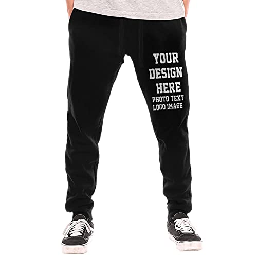 Benutzerdefinierte Herren Jogginghose Lange Jogginghose Personalisierte Herren Fleece Hosen Fügen Sie Ihr Bild oder Text Laufhose mit Taschen hinzu, Schwarz , 41-44.5 von FJAUOQ