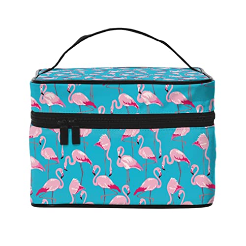 Blaue Flamingo-Make-up-Tasche für Frauen,Reise-Kosmetiktasche mit großem Fassungsvermögen,tragbare Kulturtasche,Make-up-Tasche für Mädchen,niedliches Schmuck-Make-up-Pinsel-Organizer-Etui,Geschen von FJAUOQ