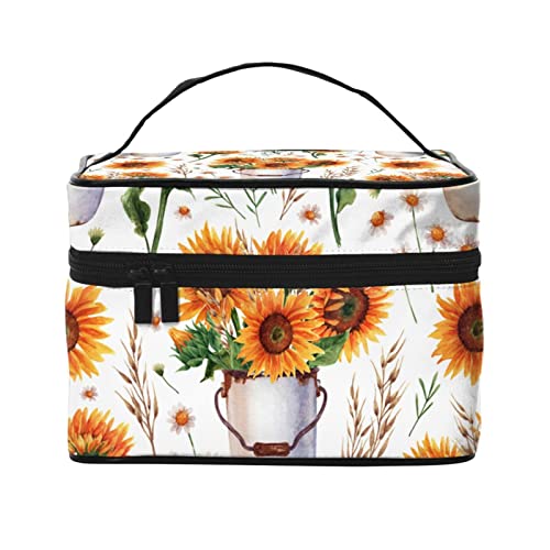 Sonnenblumen-Make-up-Tasche für Frauen,Reise-Kosmetiktasche mit großem Fassungsvermögen,tragbare Sonnenblumen-Kulturtasche,Make-up-Tasche für Mädchen,niedliches Schmuck-Make-up-Pinsel-Organizer-E von FJAUOQ