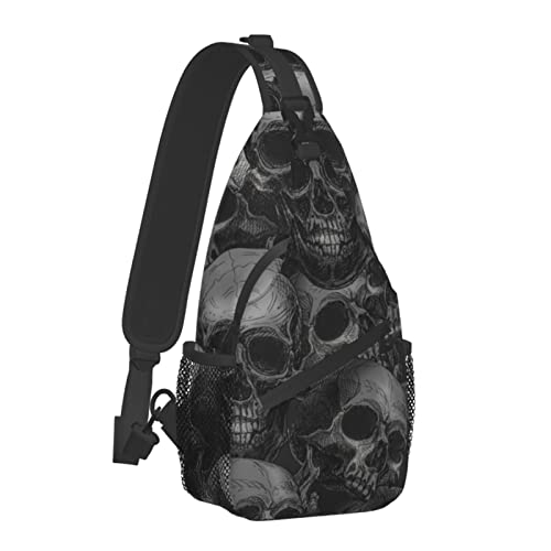 Cooler Totenkopf-Umhängerucksack für Männer und Frauen, Schulter-Brust-Tagesrucksack für Reisen und Wandern von FJAUOQ