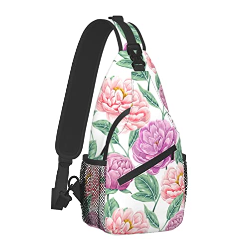 Hübscher Umhängetaschen-Rucksack mit Blumenmuster für Männer und Frauen, Schulter-Brust-Tagesrucksack für Reisen und Wandern von FJAUOQ