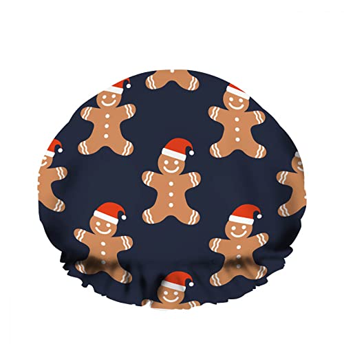 Cookie Man Xmas Hut Duschkappen für Frauen Cartoon Lebkuchenmann Lächeln Gesicht Braun Dessert Haar Kappe Wasserdicht Leicht Badekappen Sommer Urlaub Reise Essentials von FJAUOQ