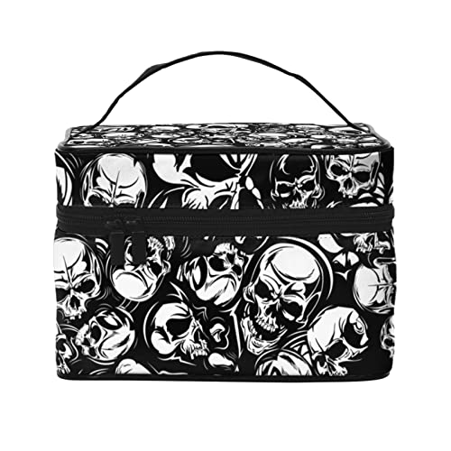 Totenkopf-Make-up-Tasche für Frauen,großes Fassungsvermögen,Reise-Kosmetiktasche,tragbarer Kulturbeutel,Make-up-Tasche für Mädchen,niedlicher Schmuck-Make-up-Pinsel-Organizer,Geschenke für Frauen von FJAUOQ