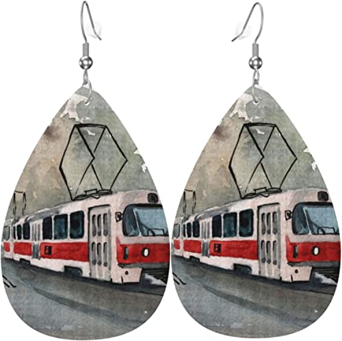 Damen Leder Ohrringe Mode Ohrhänger-Handgezeichnete tschechische Straßenbahn Tropfen Ohrringe Damen Leder Ohrringe Mode Ohrhänger-Handgezeichnete tschechische Straßenbahn Tropfen Ohrringe von FJAUOQ