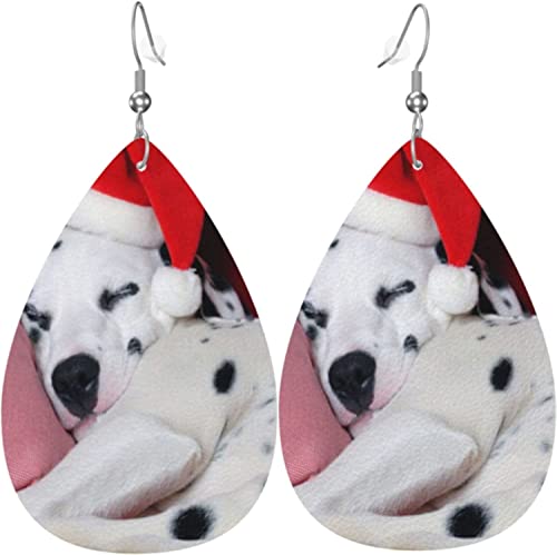 Damen-Ohrringe aus Leder, modisch, baumelnde Ohrringe – Dalmatiner-Hund, Welpen, weihnachtliche Tropfen-Ohrringe von FJAUOQ