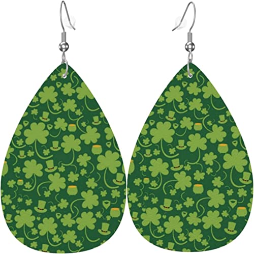 Damen-Ohrringe aus Leder, modisch, baumelnde Ohrringe – St. Patrick's Shamrock Tropfenohrringe von FJAUOQ