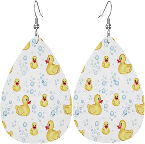Damen-Ohrringe aus Leder, modisch, baumelnde Ohrringe – kleine gelbe Ente, tropfenförmige Ohrringe von FJAUOQ