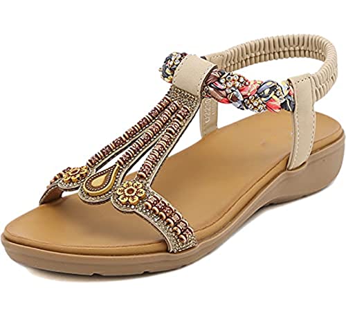 Damen Strass Sandalen mit Sommer Perlen Frauen Bohemian Sandals Freizeit Strand Sandalette Plattform Flip Flops,002,38EU Damen Strass Sandalen mit Sommer Perlen Frauen Bohemian Sandals Freizeit Strand Sandalette Plattform Flip Flops,002,38EU von FJAUOQ