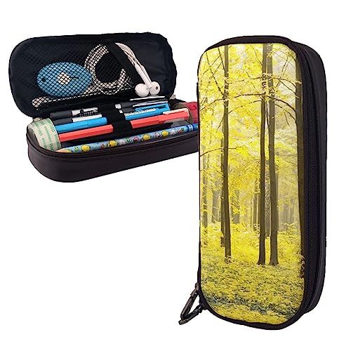 Depths of an Autumn Forest Federmäppchen, großes Fassungsvermögen, Leder-Federmäppchen, tragbares Federmäppchen mit Reißverschluss, für Büro-Organizer, Schwarz , Einheitsgröße, Federmäppchen von FJAUOQ