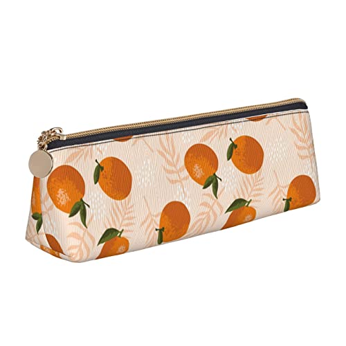 Dreieck Stift Tasche Obst von Orangen und Blättern Muster Bleistift Fällen Schreibwaren Box Büro Lagerung Beutel Kosmetiktaschen, weiß, Einheitsgröße, federmäppchen von FJAUOQ