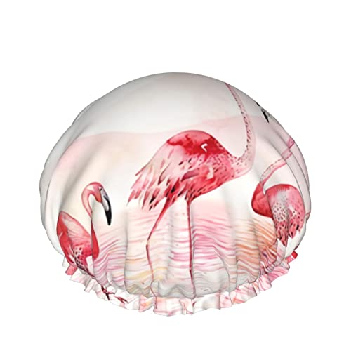 Duschhaube,Flamingo-Rosa,wiederverwendbare Bade-Duschhauben für Frauen mit langem Haar,doppellagiger,wasserdichter Bade-Duschhut,Haarschutz für Kinder,Mädchen und Frauen,1 Packung von FJAUOQ