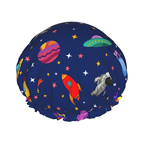 Duschhaube,Weltraum-Astronaut,wiederverwendbar,für Damen,langes Haar,doppellagig,wasserdicht,Bade-Duschhut,Haarschutz für Kinder,Mädchen,Frauen,1 Packung von FJAUOQ