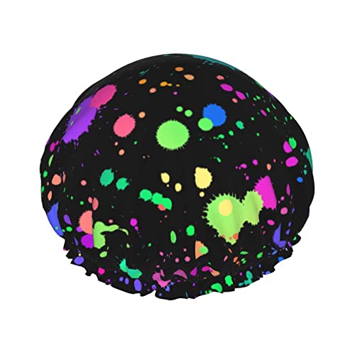 Duschhaube Glow In Dark Splatter Neon Duschkappen Für Frauen Wiederverwendbar Doppelt Wasserdicht Baden Dusche Hut Haarschutz Duschhut von FJAUOQ