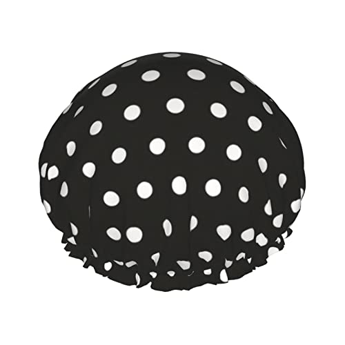 Duschhaube Weiß Schwarz Polka Dot Duschhauben Für Frauen Wiederverwendbar Doppelt Wasserdicht Baden Duschhut Haarschutz Duschhut von FJAUOQ