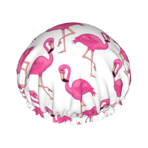 Duschhaube mit pinkem Flamingo-Druck, wasserdicht, wiederverwendbar, Badekappe für Damen, Herren, Jungen und Mädchen, Spa-Salon von FJAUOQ