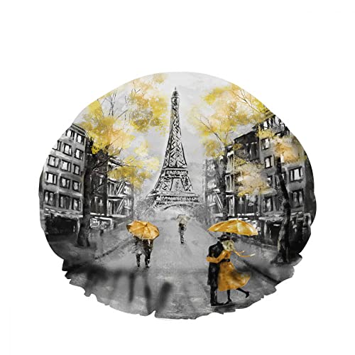 Eiffelturm Badekappe Duschhut Liebhaber Gelber Regenschirm Frankreich Paris Europäische Stadt Straße Bad Haar Hut Wasserdicht für Frauen Damen Spa Salon Muttertag Geschenke von FJAUOQ