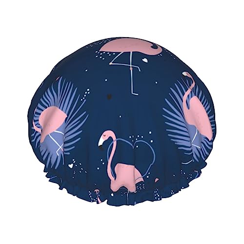 Exotische pinke Flamingos Duschhaube, große Duschhauben für Damen, langes Haar, wiederverwendbar, doppelte wasserdichte Schichten, Bade-Duschhut von FJAUOQ