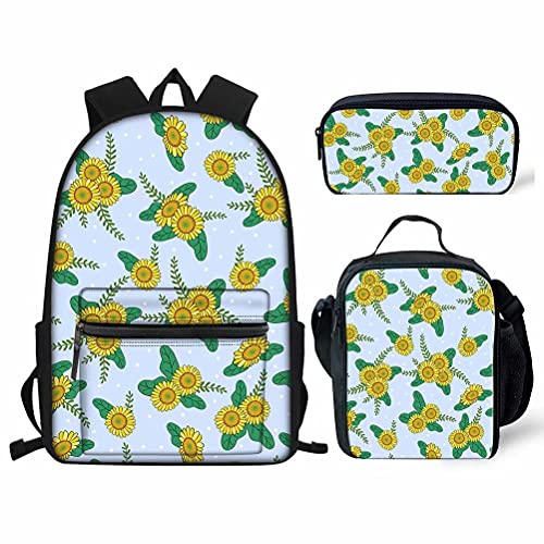 FJAUOQ 3 Stück Blätter Lippen Kinder Rucksack Set Schultaschen Büchertaschen Mittagessen Tasche Federmäppchen, Gelb, Blumen, One size von FJAUOQ