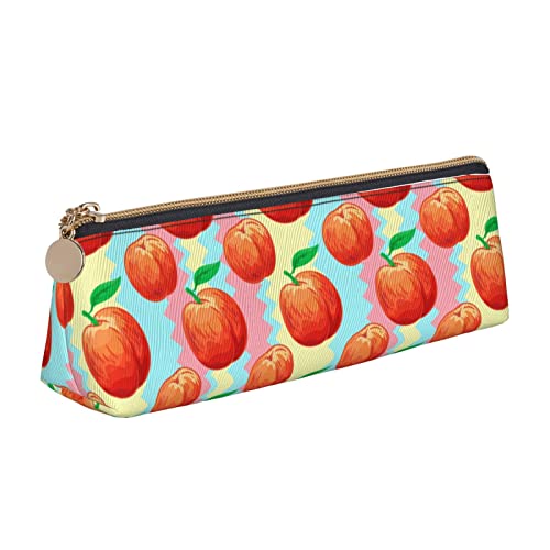 FJAUOQ Aquarell-Pfirsich-Frucht-Muster Bleistift Beutel Dreieck Stift Fall Tragbare Bleistift Tasche Leder Organizer mit Reißverschluss Kosmetiktasche Tasche, pfirsich, Einheitsgröße, federmäppchen von FJAUOQ