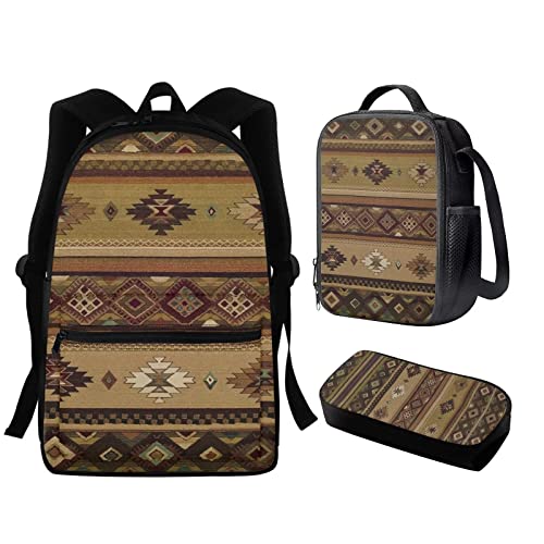 FJAUOQ Axolotl Kinder-Rucksäcke für Schule, Teenager, Mädchen, Lunchbox-Set, Elemenatrie, Mittelschule, Büchertasche, 2., 3., 4., 5., 6. Klasse, Aztec Tribal, One size von FJAUOQ