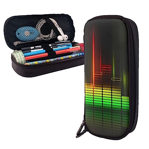 FJAUOQ Cooles Musik-Federmäppchen, großes Fassungsvermögen, Leder-Federmäppchen, tragbares Federmäppchen mit Reißverschluss, für Büro-Organizer, Schwarz , Einheitsgröße, Federmäppchen von FJAUOQ