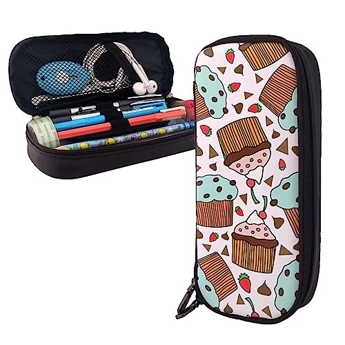 FJAUOQ Cupcake- und Muffin-Federmäppchen, großes Fassungsvermögen, Leder-Federmäppchen, tragbares Federmäppchen mit Reißverschluss, für Büro-Organizer, Schwarz , Einheitsgröße, Federmäppchen FJAUOQ Cupcake- und Muffin-Federmäppchen, großes Fassungsvermögen, Leder-Federmäppchen, tragbares Federmäppchen mit Reißverschluss, für Büro-Organizer, Schwarz , Einheitsgröße, Federmäppchen von FJAUOQ
