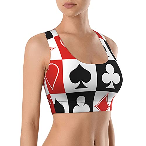 FJAUOQ Damen Sport Yoga BH Crop Top Gepolstert Drahtlos Workout Tops für Sommer Laufen, Grid Poker Spielkarten, M von FJAUOQ