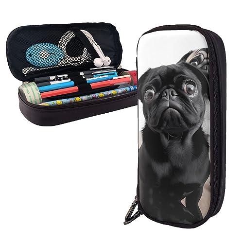 FJAUOQ Federmäppchen, cooles Geparden-Leopardenmuster, großes Fassungsvermögen, Federmäppchen, einfacher Schreibwaren-Organizer für Büro, Reise, Süßer schwarzer Mops, Einheitsgröße, Federmäppchen FJAUOQ Federmäppchen, cooles Geparden-Leopardenmuster, großes Fassungsvermögen, Federmäppchen, einfacher Schreibwaren-Organizer für Büro, Reise, Süßer schwarzer Mops, Einheitsgröße, Federmäppchen von FJAUOQ