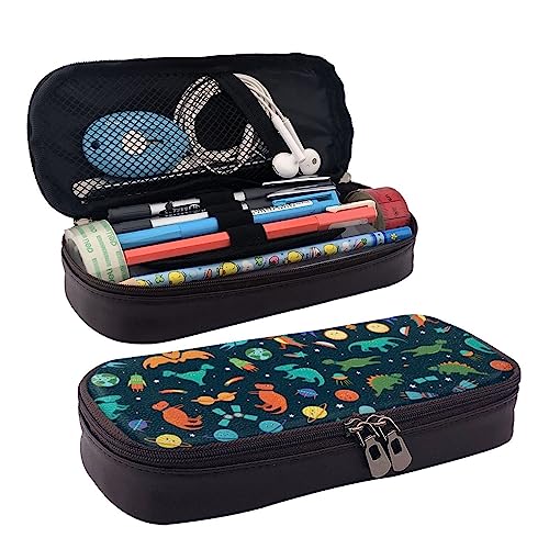 FJAUOQ Federmäppchen, großes Fassungsvermögen, Leder-Federmäppchen, niedlich, cooles rotes und schwarzes Herz-Make-up-Tasche für Damen und Herren, Cartoon Dinosaurier, Einheitsgröße, Federmäppchen FJAUOQ Federmäppchen, großes Fassungsvermögen, Leder-Federmäppchen, niedlich, cooles rotes und schwarzes Herz-Make-up-Tasche für Damen und Herren, Cartoon Dinosaurier, Einheitsgröße, Federmäppchen von FJAUOQ