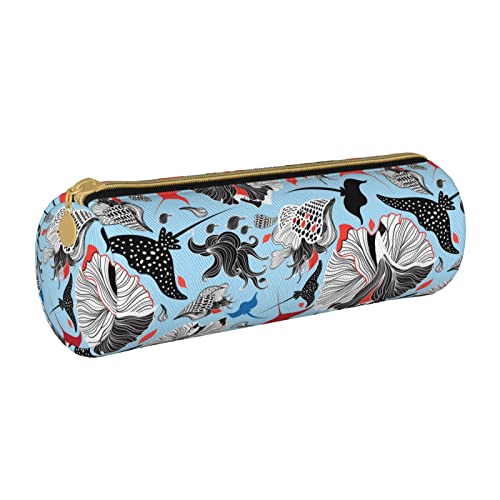 FJAUOQ Federmäppchen Abstract Marine Stingrays Algae Pencil Case with Zipper Durable Portable Pen Pouch Office Storage Bag Travel Toiletry Holder for Women Men von FJAUOQ